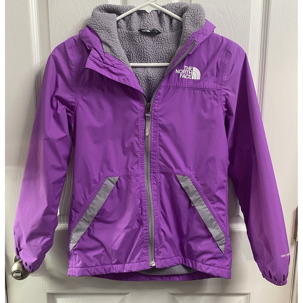 North Face Girl Storm Waterproof Hooded Fleece Lined Rain Jacket Purple M 10-12